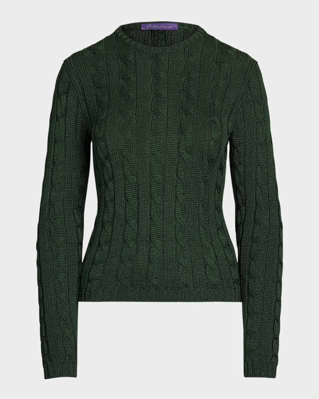 High Shine Cable Knit Crewneck Sweat